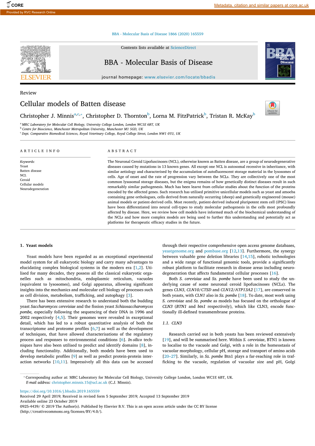 Cellular Models of Batten Disease GOLD