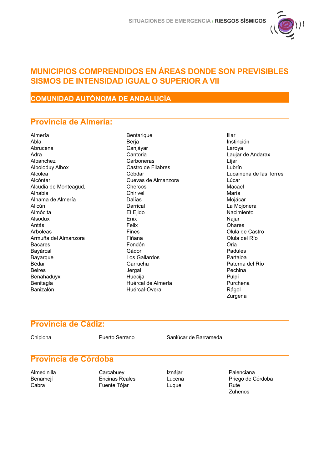 Municipios Comprendidos En Áreas Donde Son Previsibles Sismos De Intensidad Igual O Superior a Vii