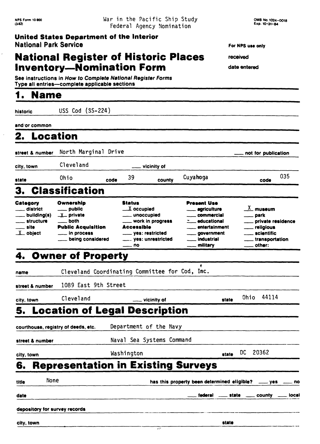 National Register Off Historic Places Inventory