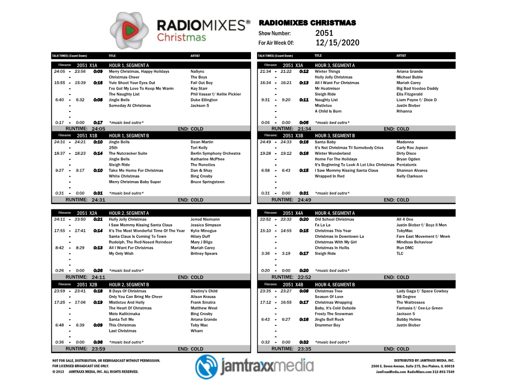 RADIOMIXES CHRISTMAS Show Number: 2051 for Air Week Of: 12/15/2020