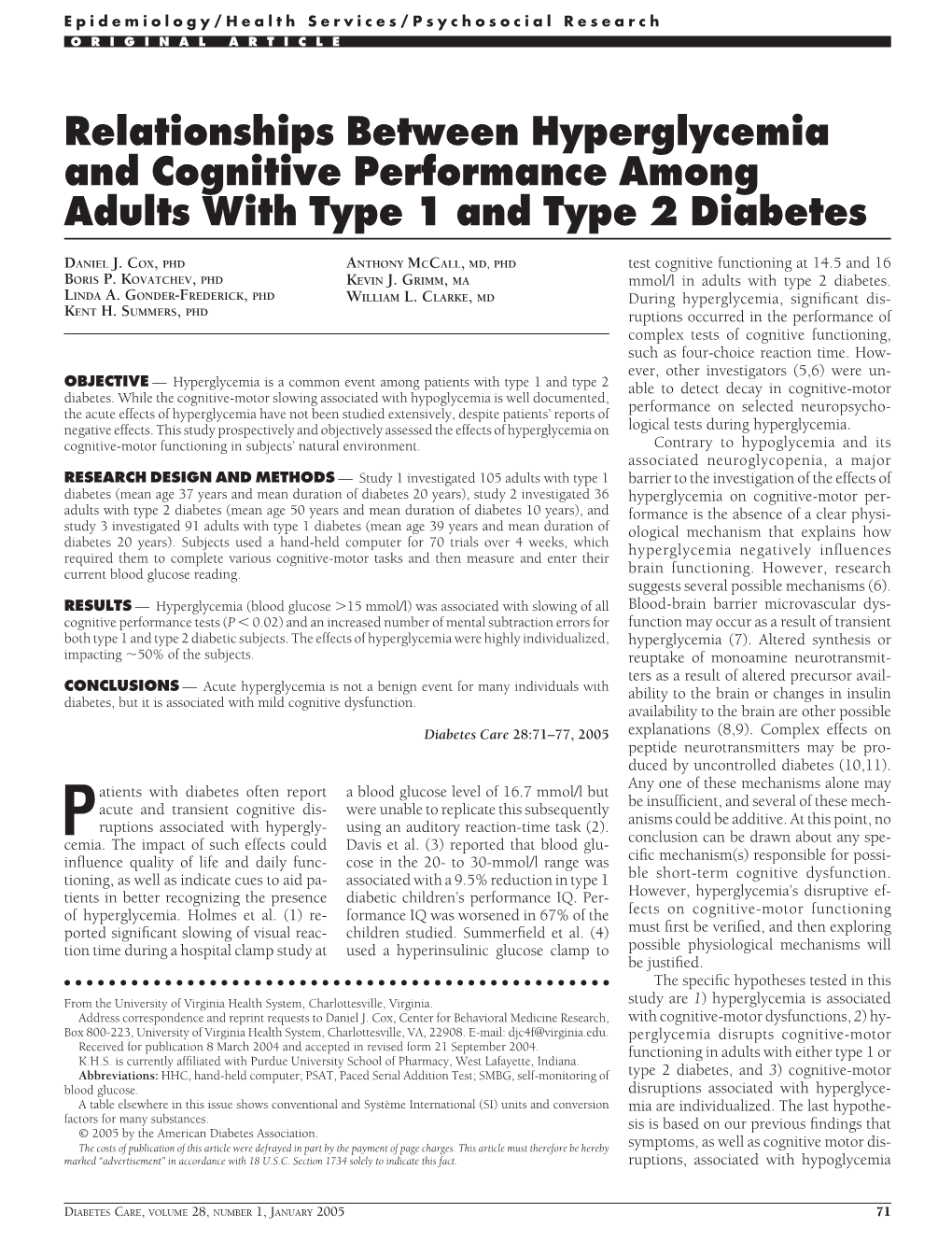 Relationships Between Hyperglycemia and Cognitive Performance Among Adults with Type 1 and Type 2 Diabetes