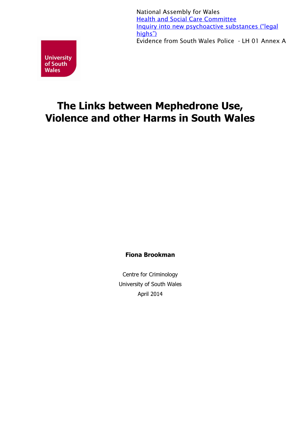 The Links Between Mephedrone Use, Violence and Other Harms in South Wales