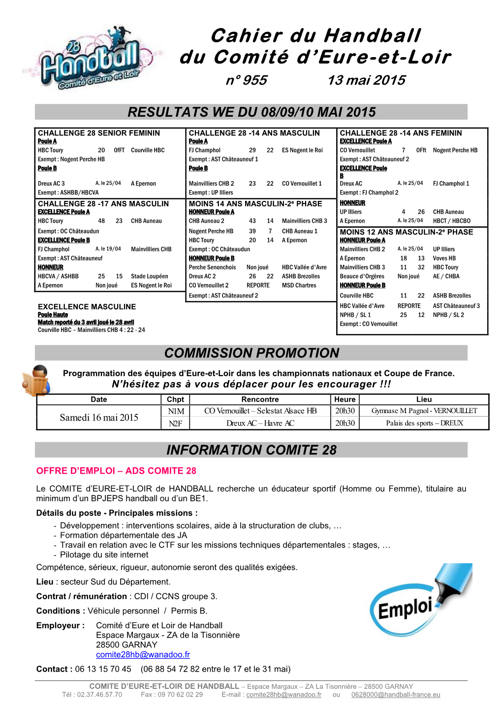 Cahier Du Handball Du Comité D'eure-Et-Loir