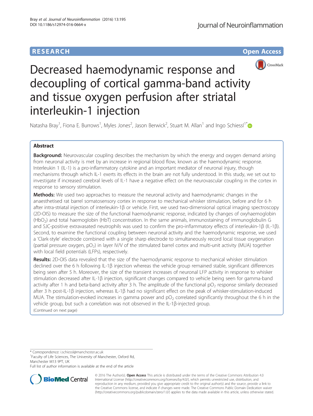 Decreased Haemodynamic Response and Decoupling of Cortical Gamma