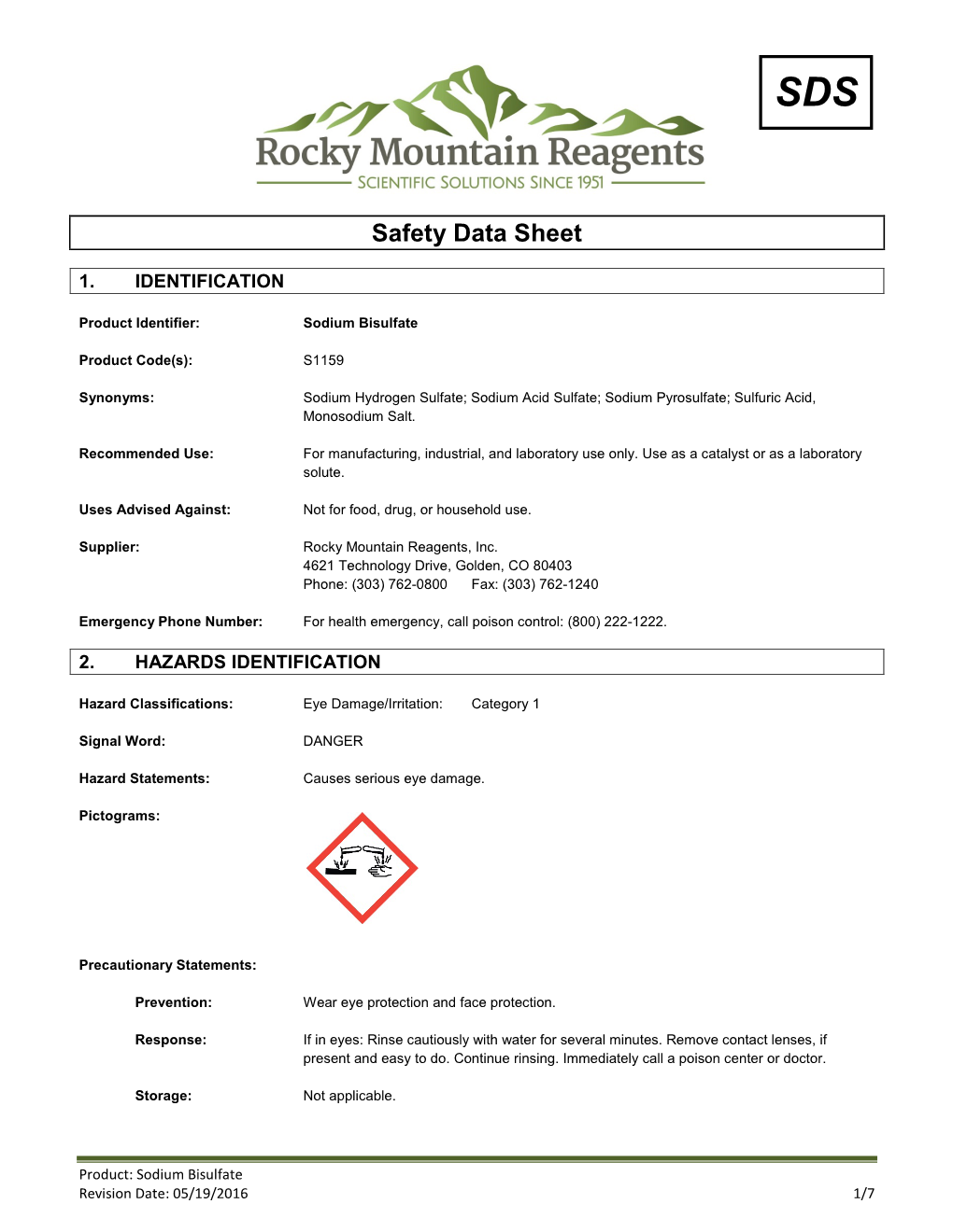 SDS Safety Data Sheet