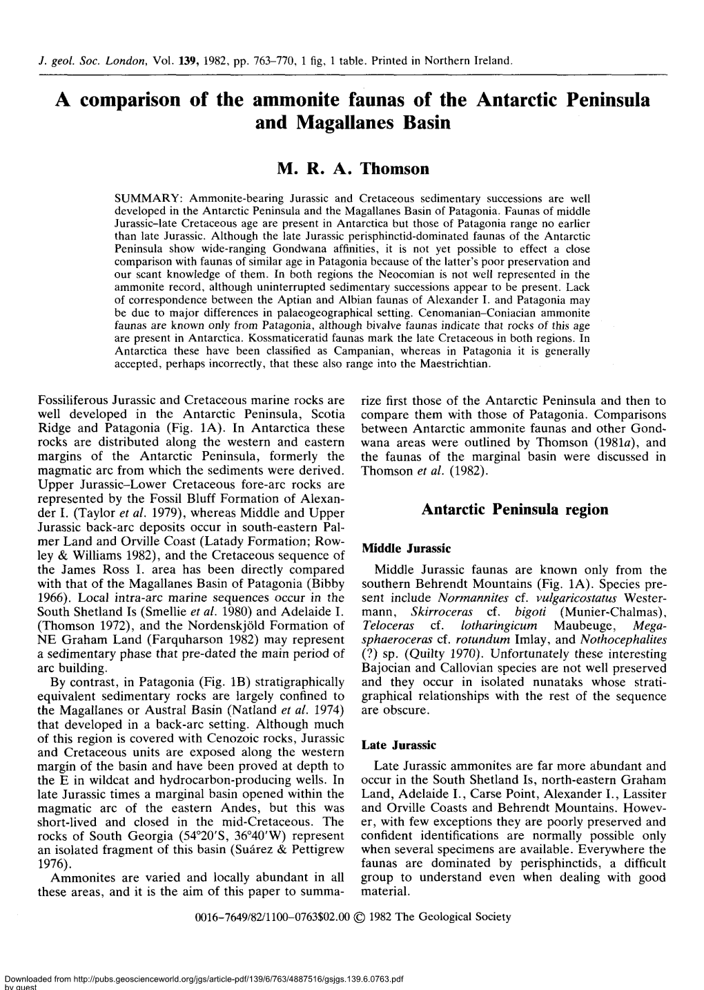 A Comparison of the Ammonite Faunas of the Antarctic Peninsula and Magallanes Basin