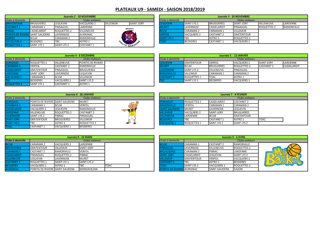 Plateaux U9 - Samedi - Saison 2018/2019