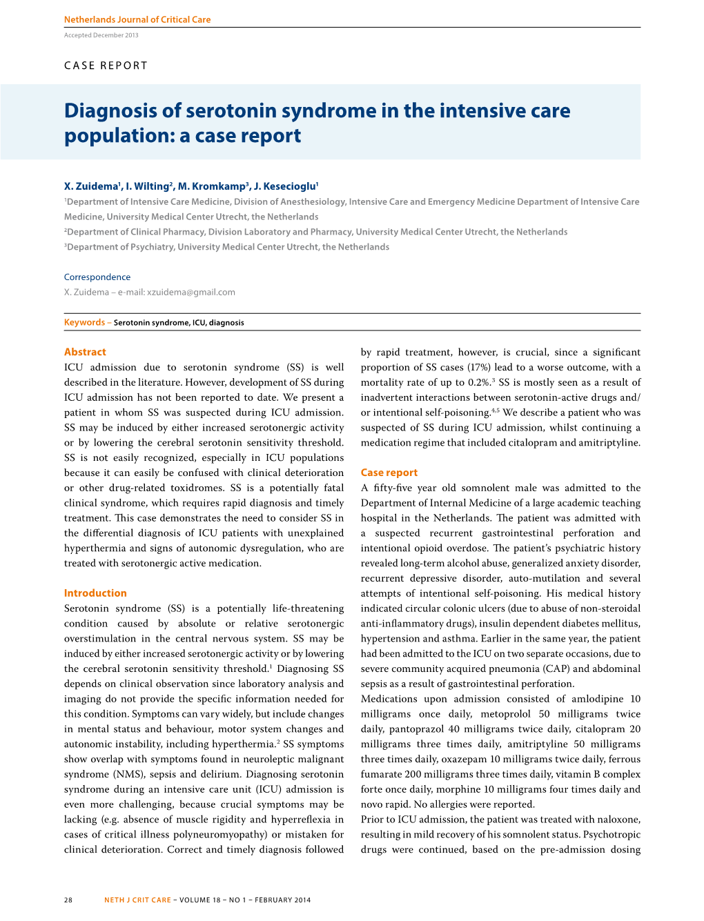 Diagnosis of Serotonin Syndrome in the Intensive Care Population: a Case Report