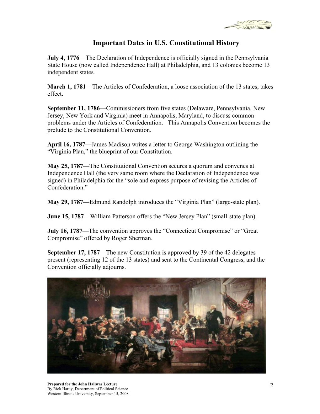 Important Dates in US Constitutional History