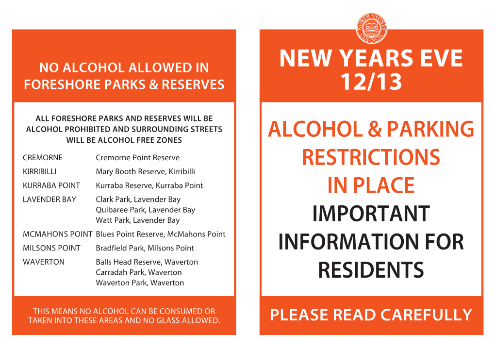 New Years Eve 12/13 in North Sydney Road Closures