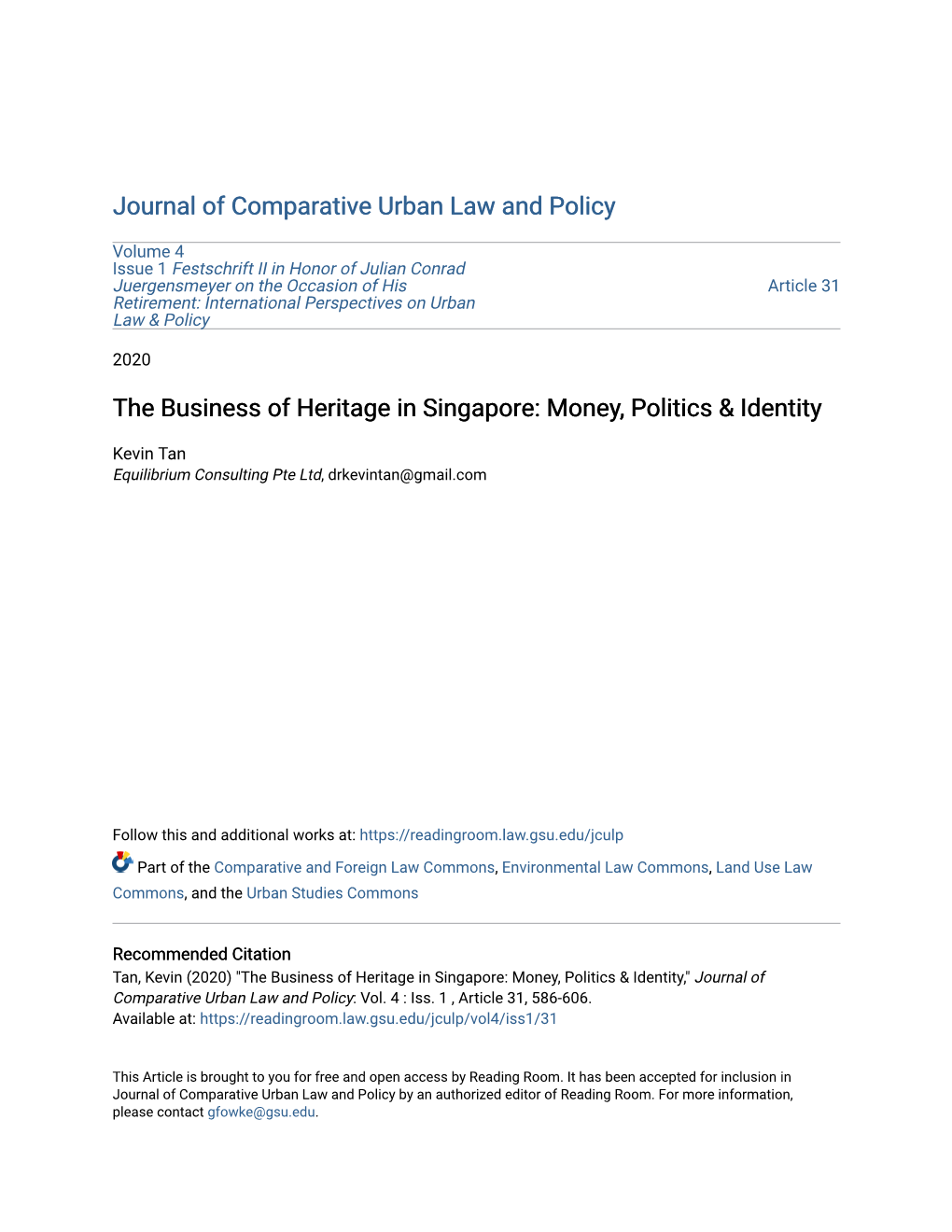 The Business of Heritage in Singapore: Money, Politics & Identity