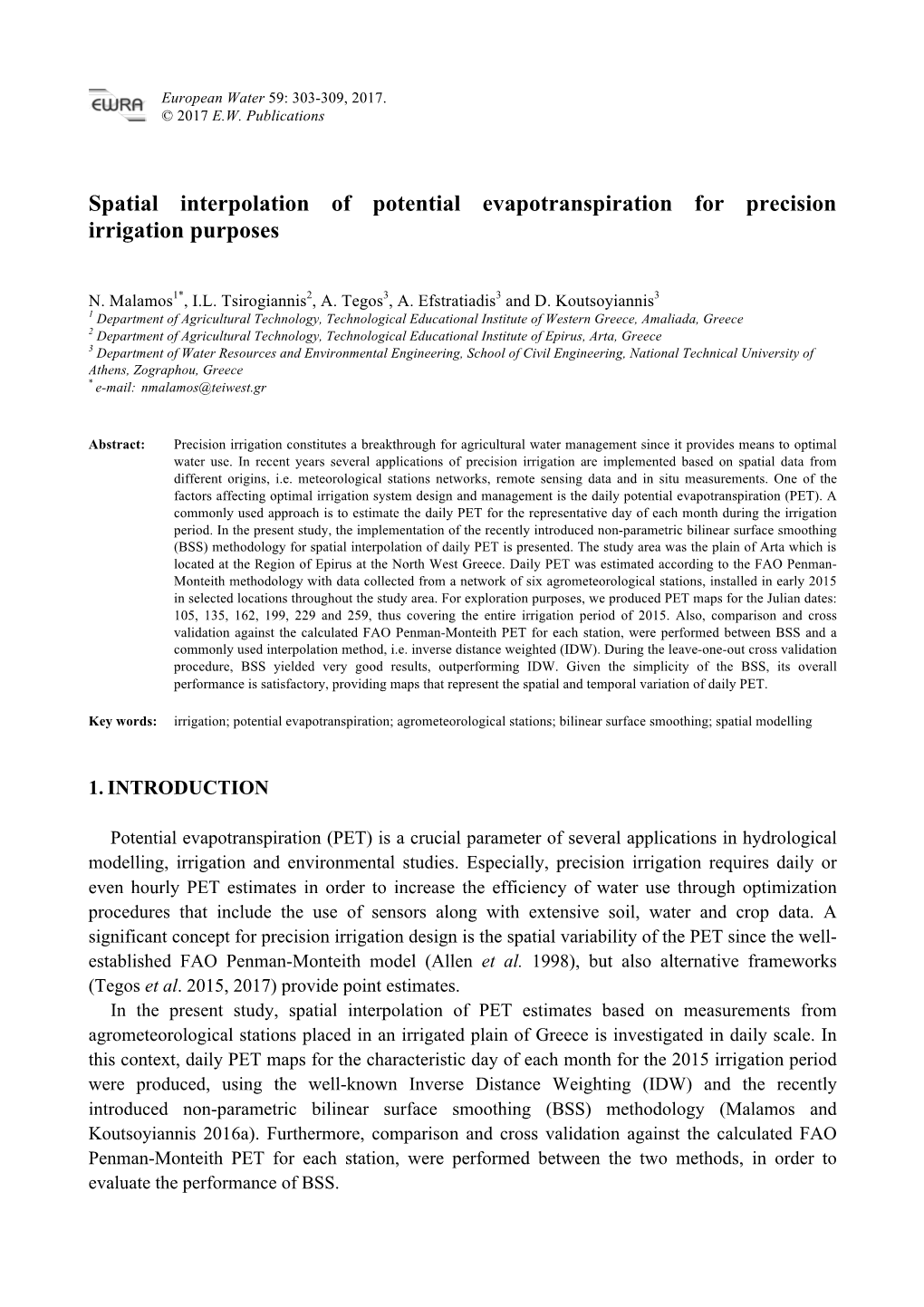 Spatial Interpolation of Potential Evapotranspiration for Precision Irrigation Purposes