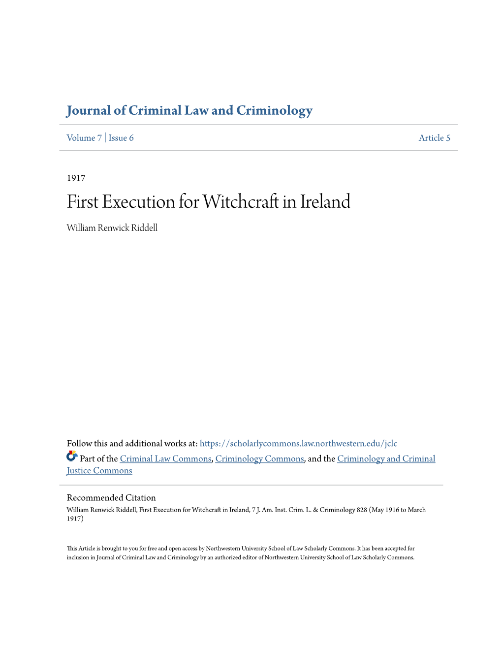 First Execution for Witchcraft in Ireland
