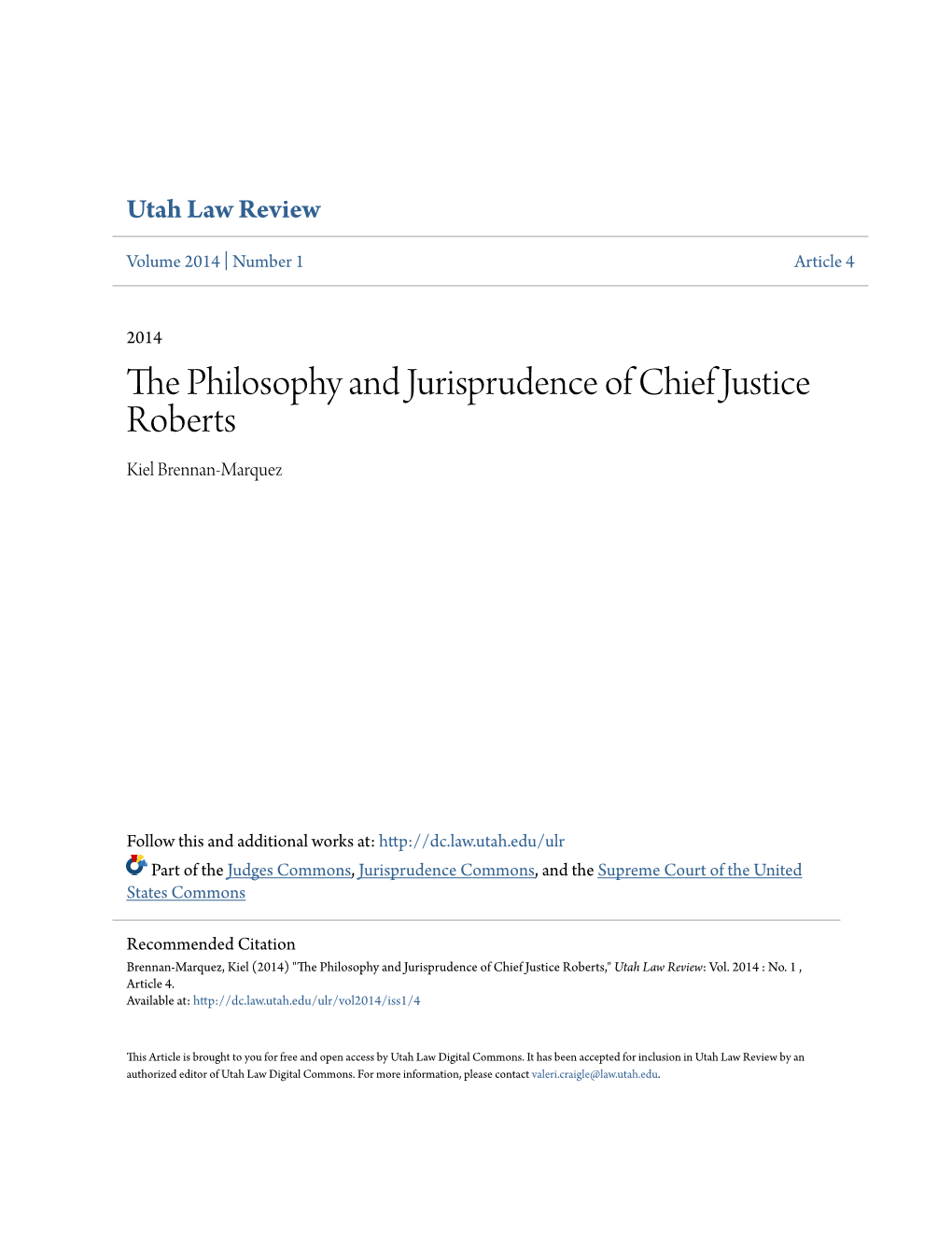 The Philosophy and Jurisprudence of Chief Justice Roberts