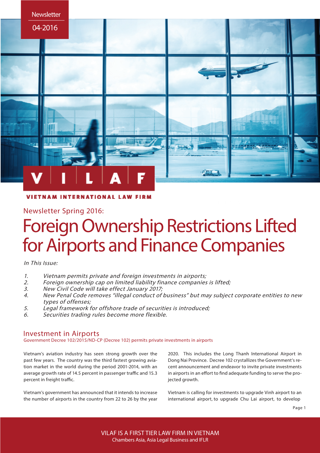 Foreign Ownership Restrictions Lifted for Airports and Finance Companies in This Issue