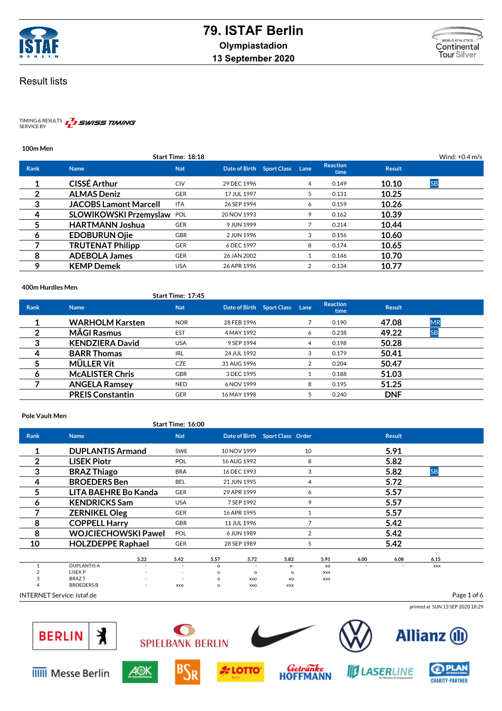 79. ISTAF Berlin Olympiastadion 13 September 2020