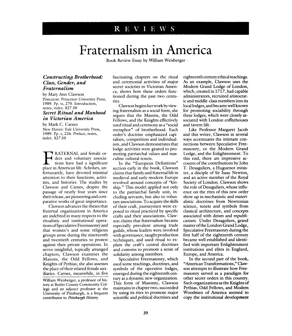 Fraternalism Inamerica