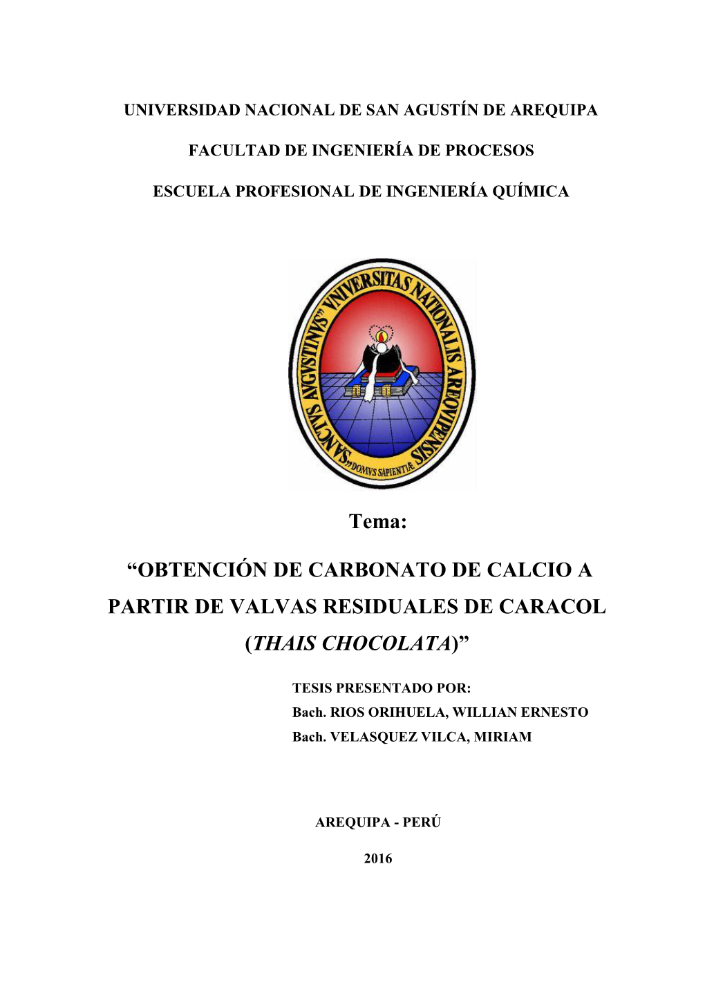 Obtención De Carbonato De Calcio a Partir De Valvas Residuales De Caracol (Thais Chocolata)”