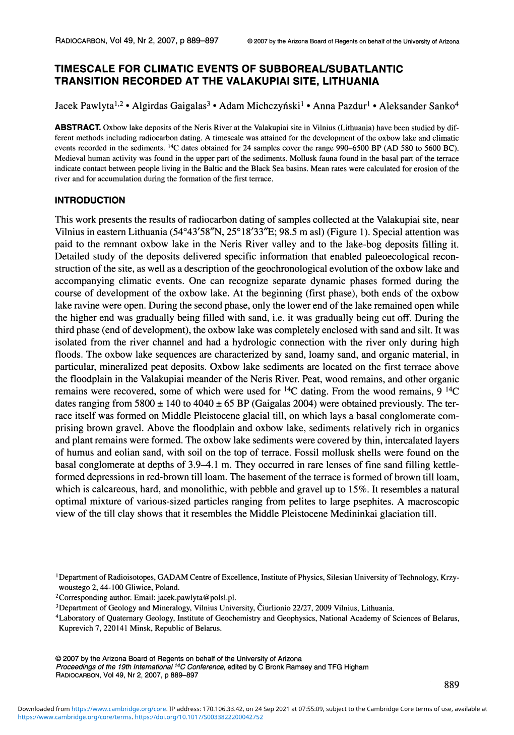 Timescale for Climatic Events of Subboreal/Subatlantic Transition Recorded at the Valakupiai Site, Lithuania