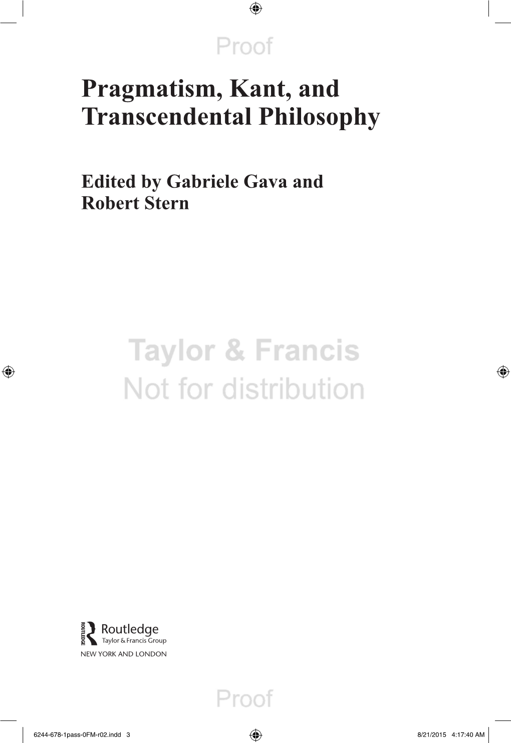 Pragmatism, Kant, and Transcendental Philosophy