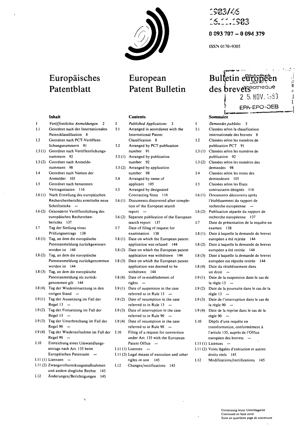 European Patent Bulletin 1983/46