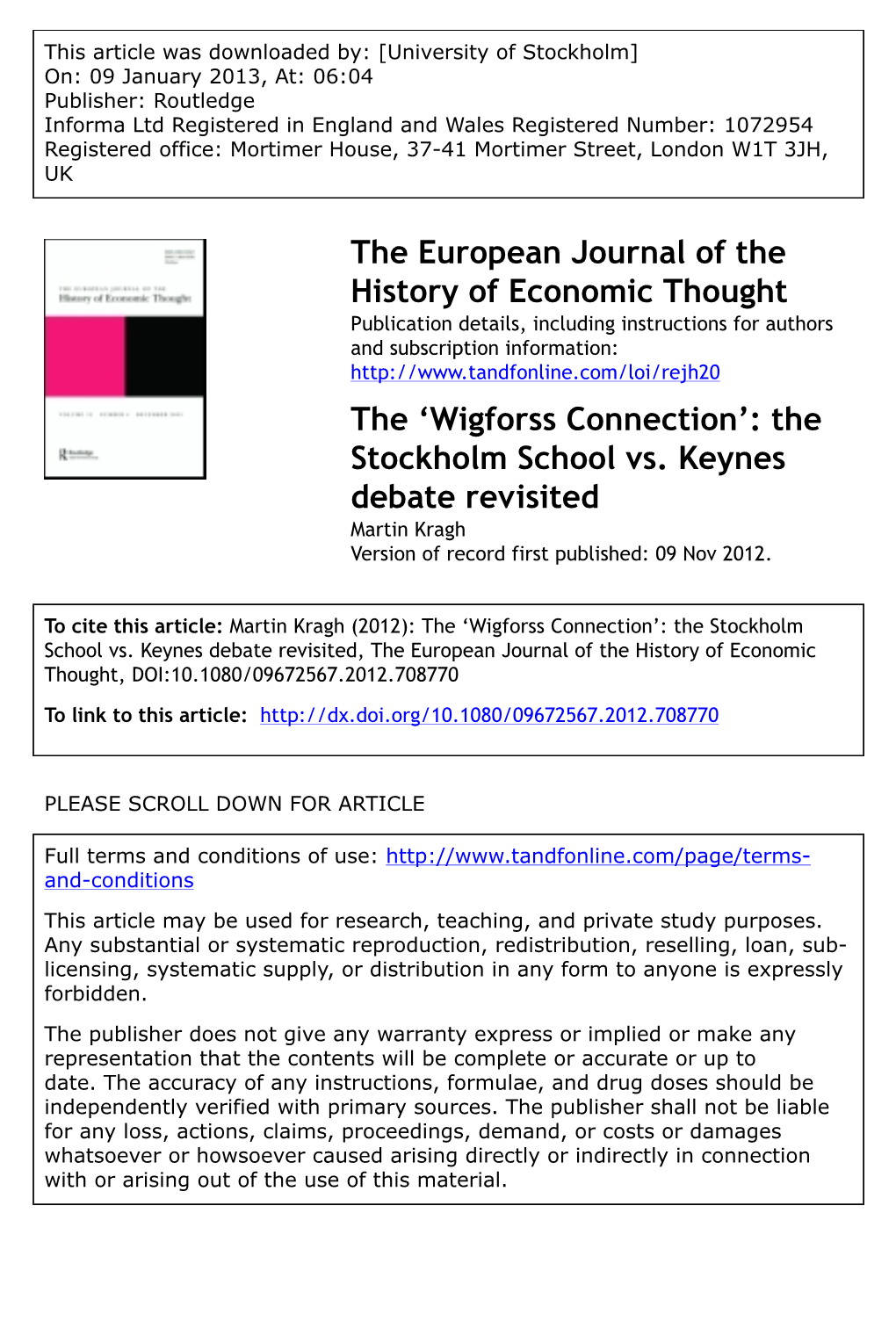 'Wigforss Connection': the Stockholm School Vs. Keynes