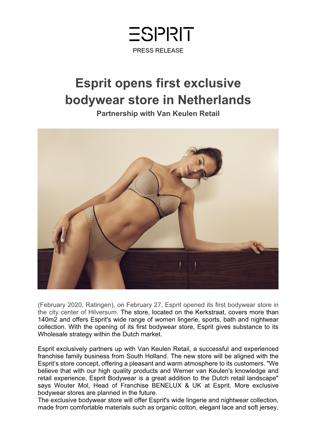 Esprit Opens First Exclusive Bodywear Store in Netherlands Partnership with Van Keulen Retail