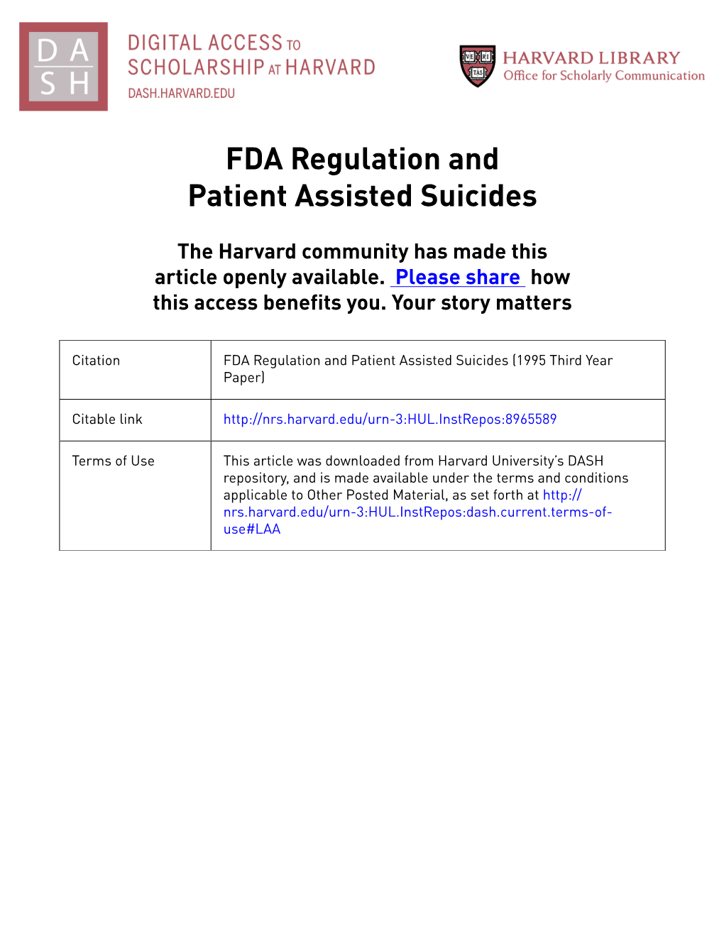 FDA Regulation and Patient Assisted Suicides