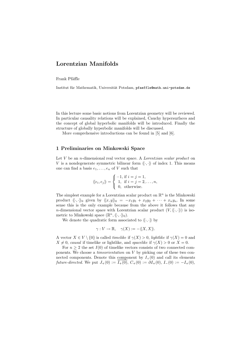 Lorentzian Manifolds