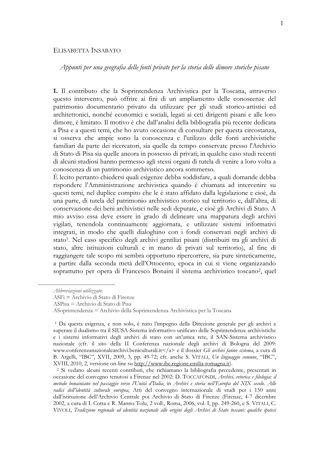 Appunti Per Una Geografia Delle Fonti Private Per La Storia Delle Dimore Storiche Pisane