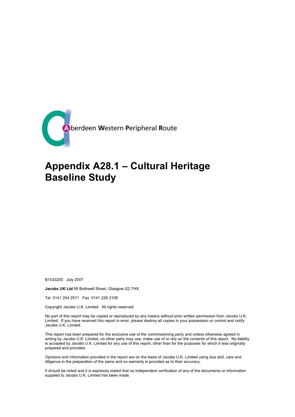 Appendix A28.1 – Cultural Heritage Baseline Study