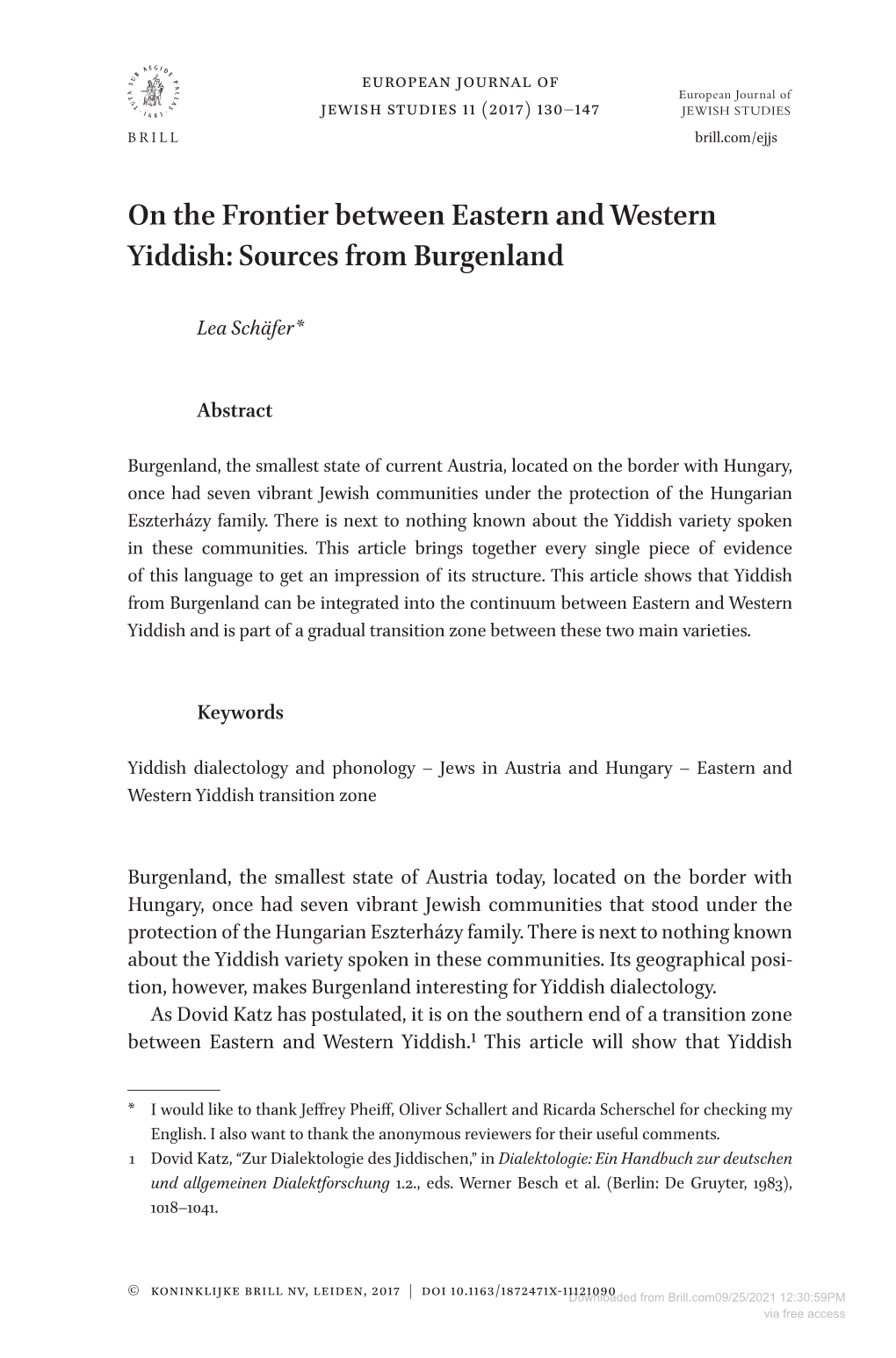 On the Frontier Between Eastern and Western Yiddish: Sources from Burgenland