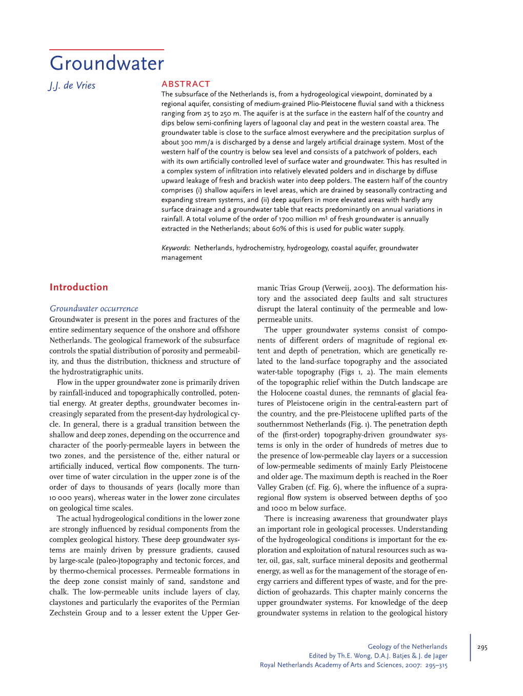 Groundwater, by J.J. De Vries • Geology of the Netherlands