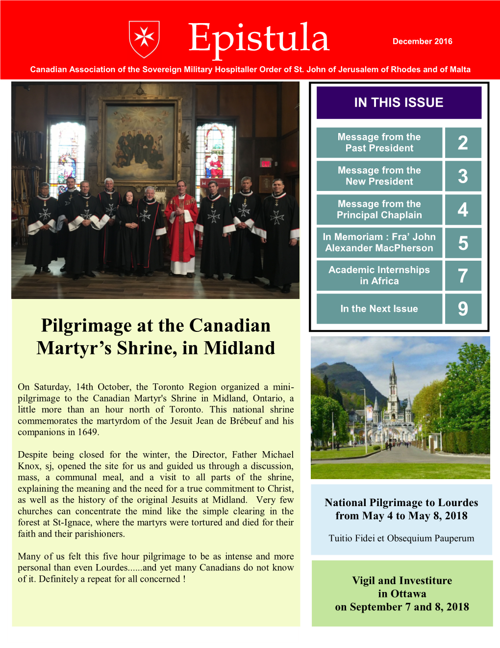 Epistula Canadian Association of the Sovereign Military Hospitaller Order of St