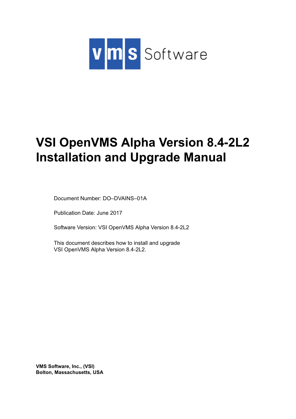 VSI Openvms Alpha Version 8.4-2L2 Installation and Upgrade Manual