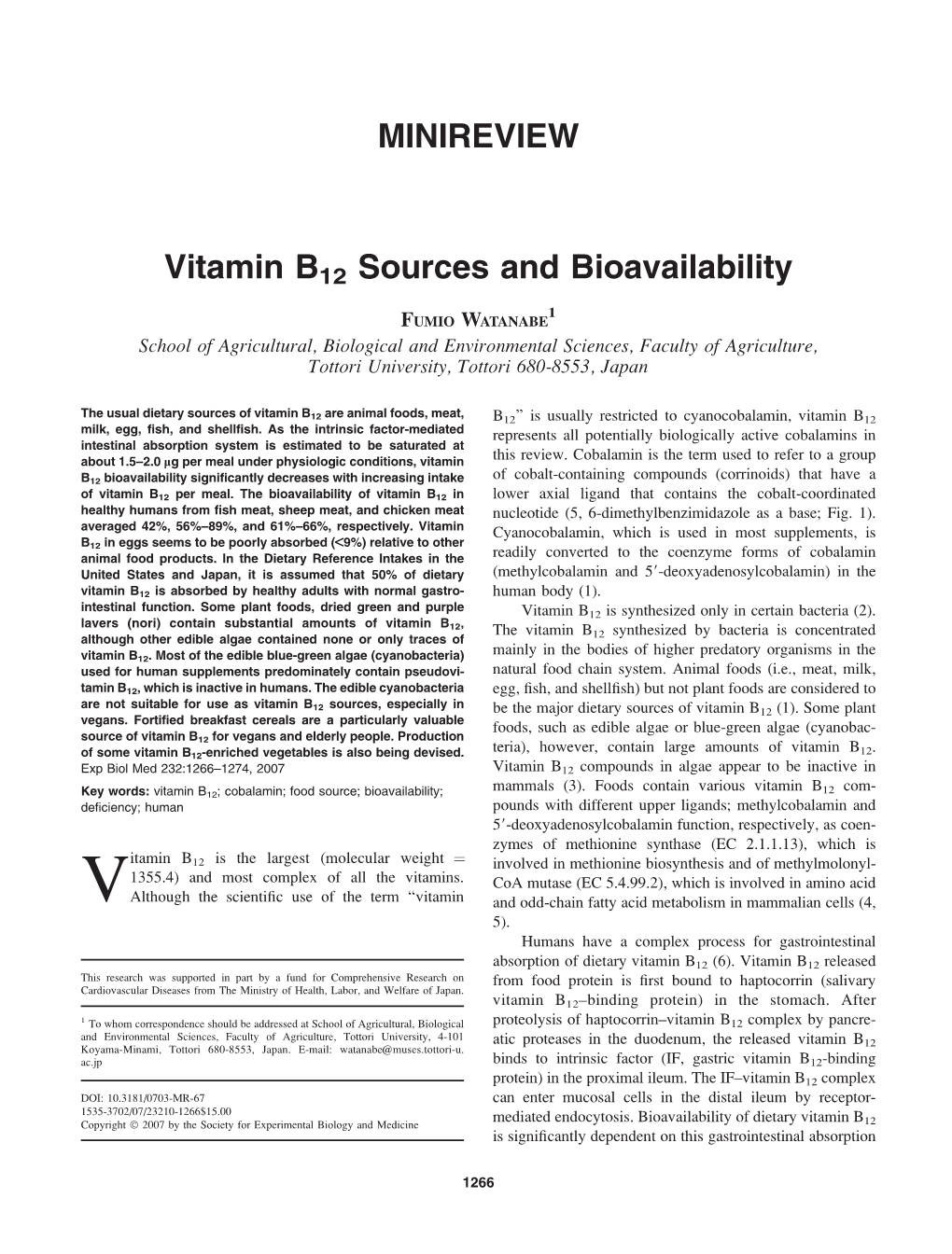 MINIREVIEW Vitamin B12 Sources and Bioavailability