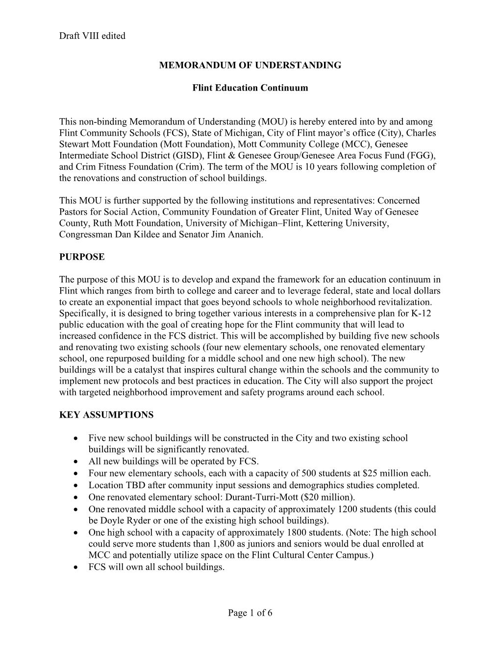 Draft VIII Edited Page 1 of 6 MEMORANDUM OF