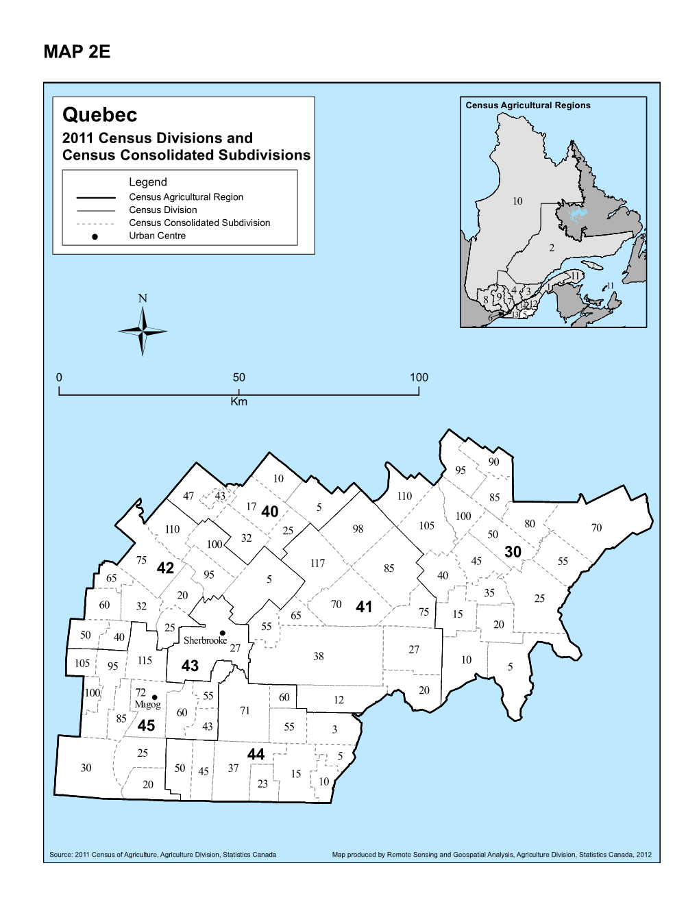 Quebec Census Agricultural Regions 2011 Census Divisions and Census Consolidated Subdivisions