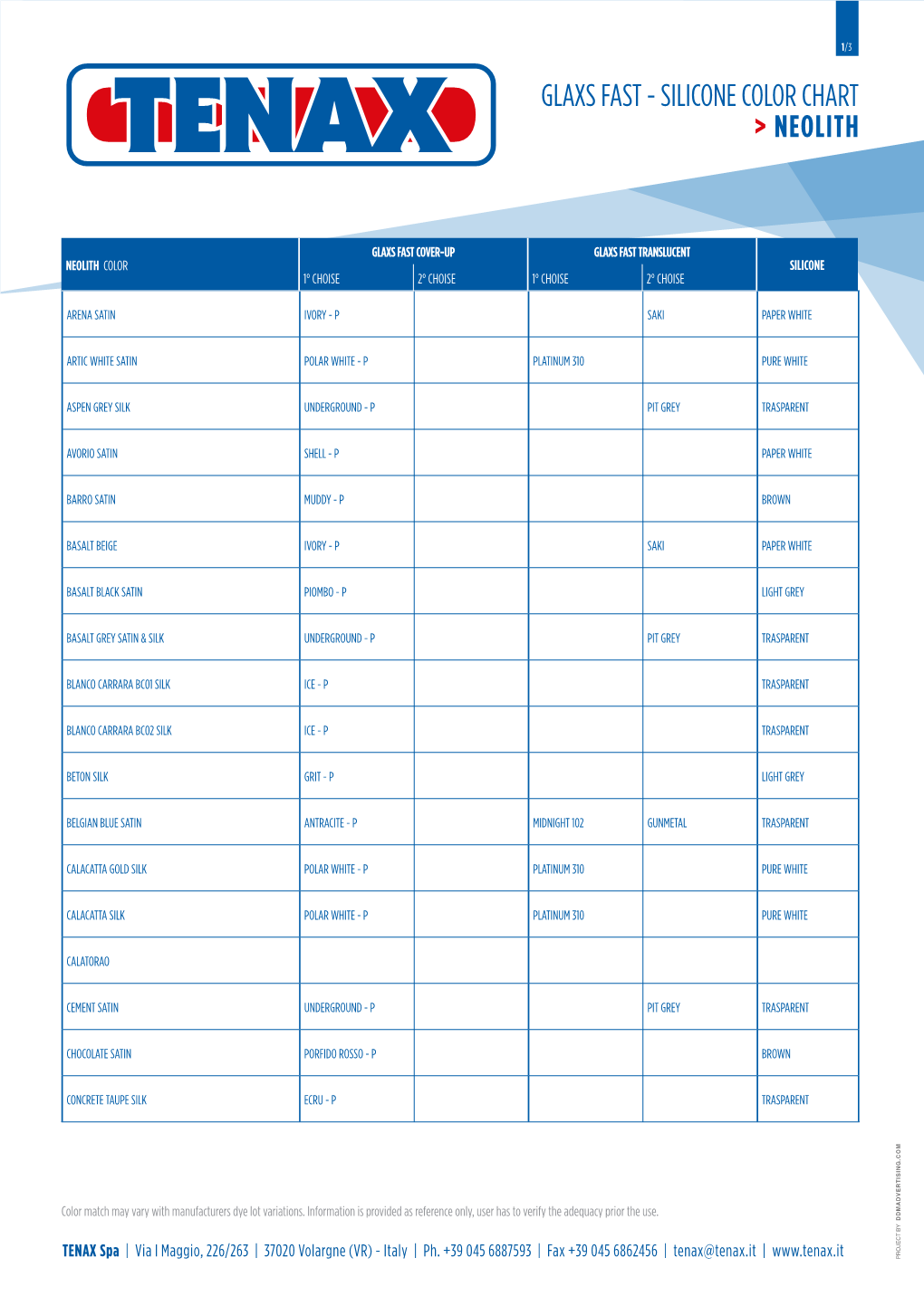 Glaxs Fast - Silicone Color Chart > Neolith