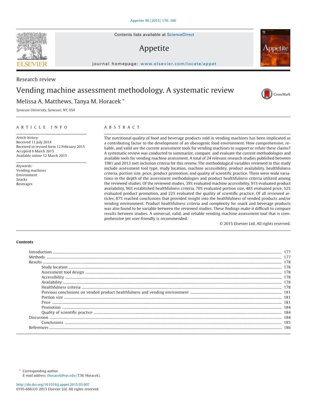 Vending Machine Assessment Methodology. a Systematic Review Melissa A