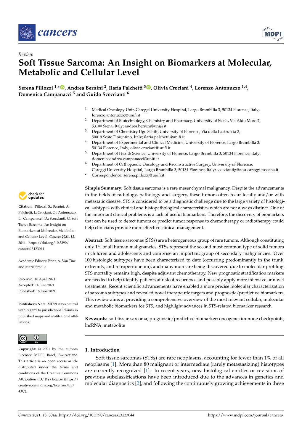 Soft Tissue Sarcoma: an Insight on Biomarkers at Molecular, Metabolic and Cellular Level