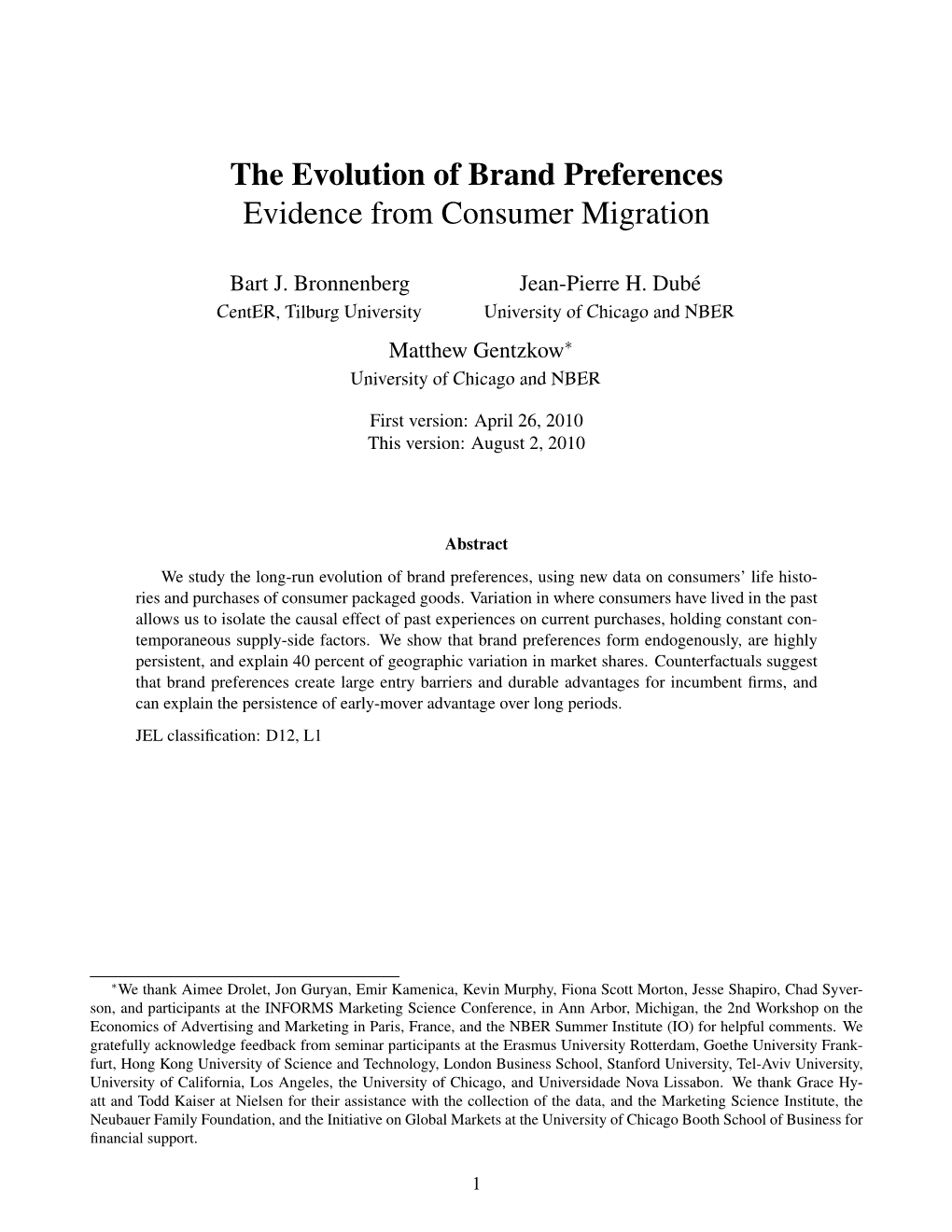 The Evolution of Brand Preferences Evidence from Consumer Migration