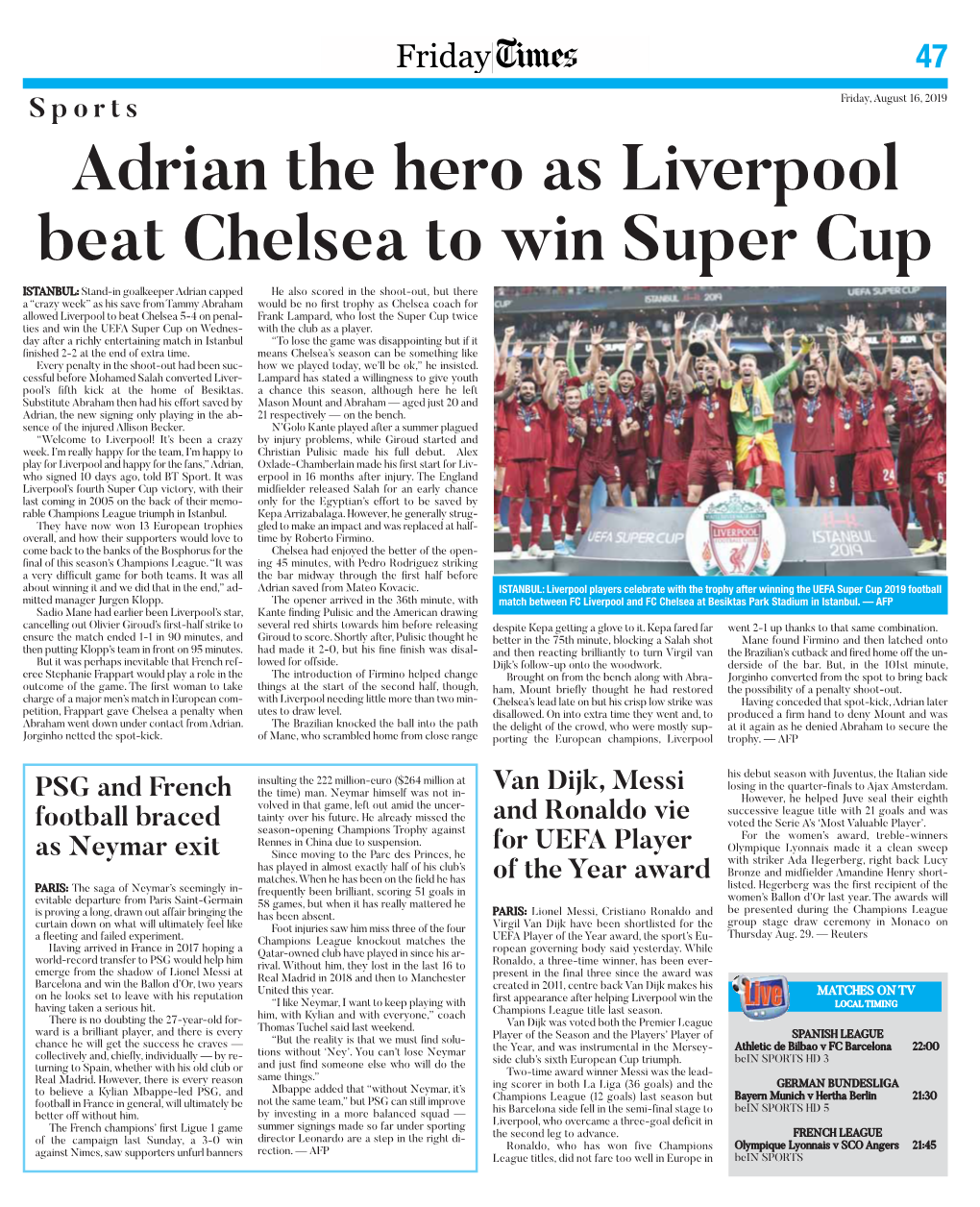 Adrian the Hero As Liverpool Beat Chelsea to Win Super Cup