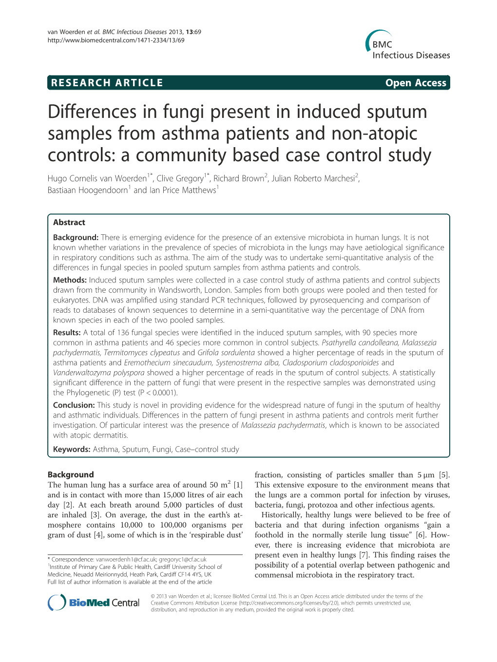 Differences in Fungi Present in Induced Sputum Samples from Asthma