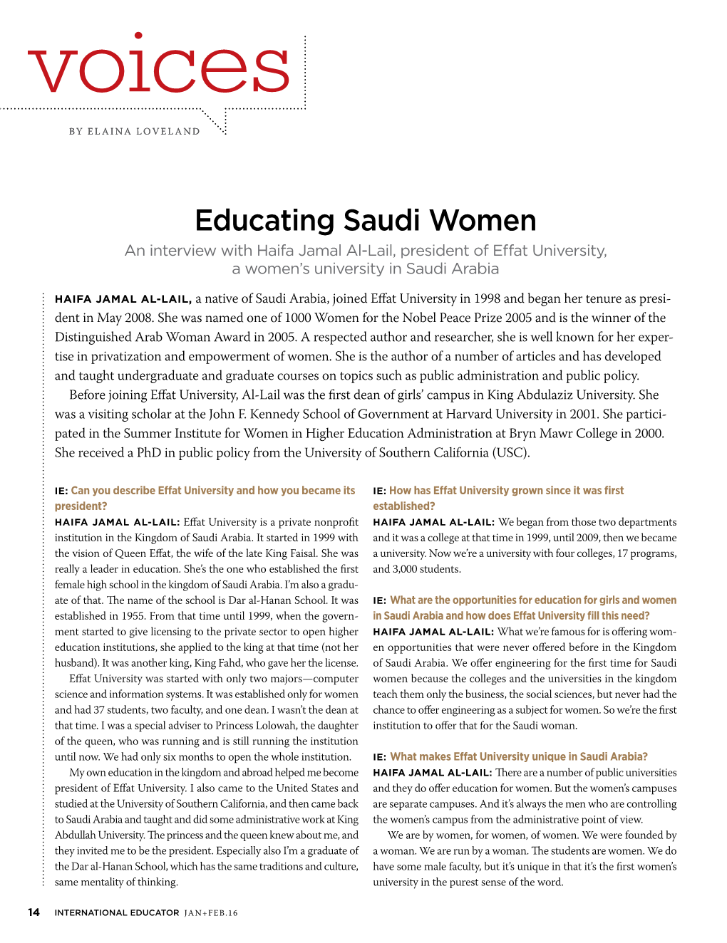 Educating Saudi Women an Interview with Haifa Jamal Al-Lail, President of Efat University, a Women’S University in Saudi Arabia