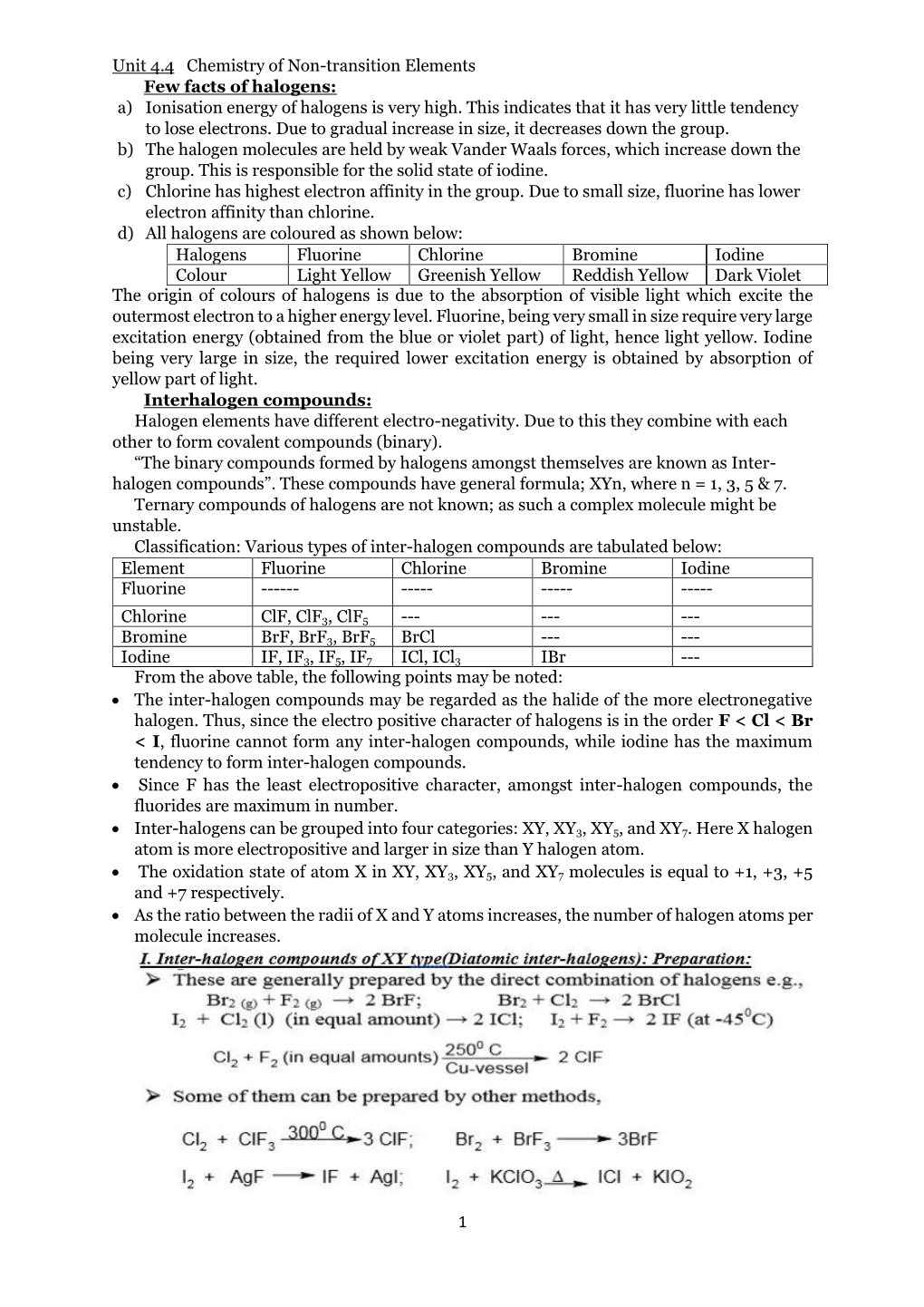 1 Unit 4.4 Chemistry of Non-Transition Elements Few Facts of Halogens: A