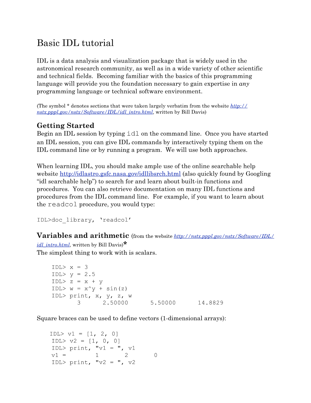 Basic IDL Tutorial