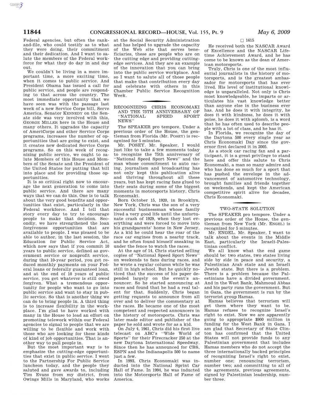 CONGRESSIONAL RECORD—HOUSE, Vol. 155, Pt. 9 May 6, 2009