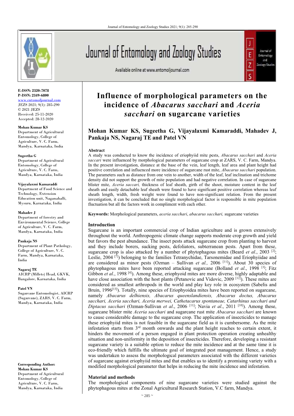 Influence of Morphological Parameters on the Incidence of Abacarus