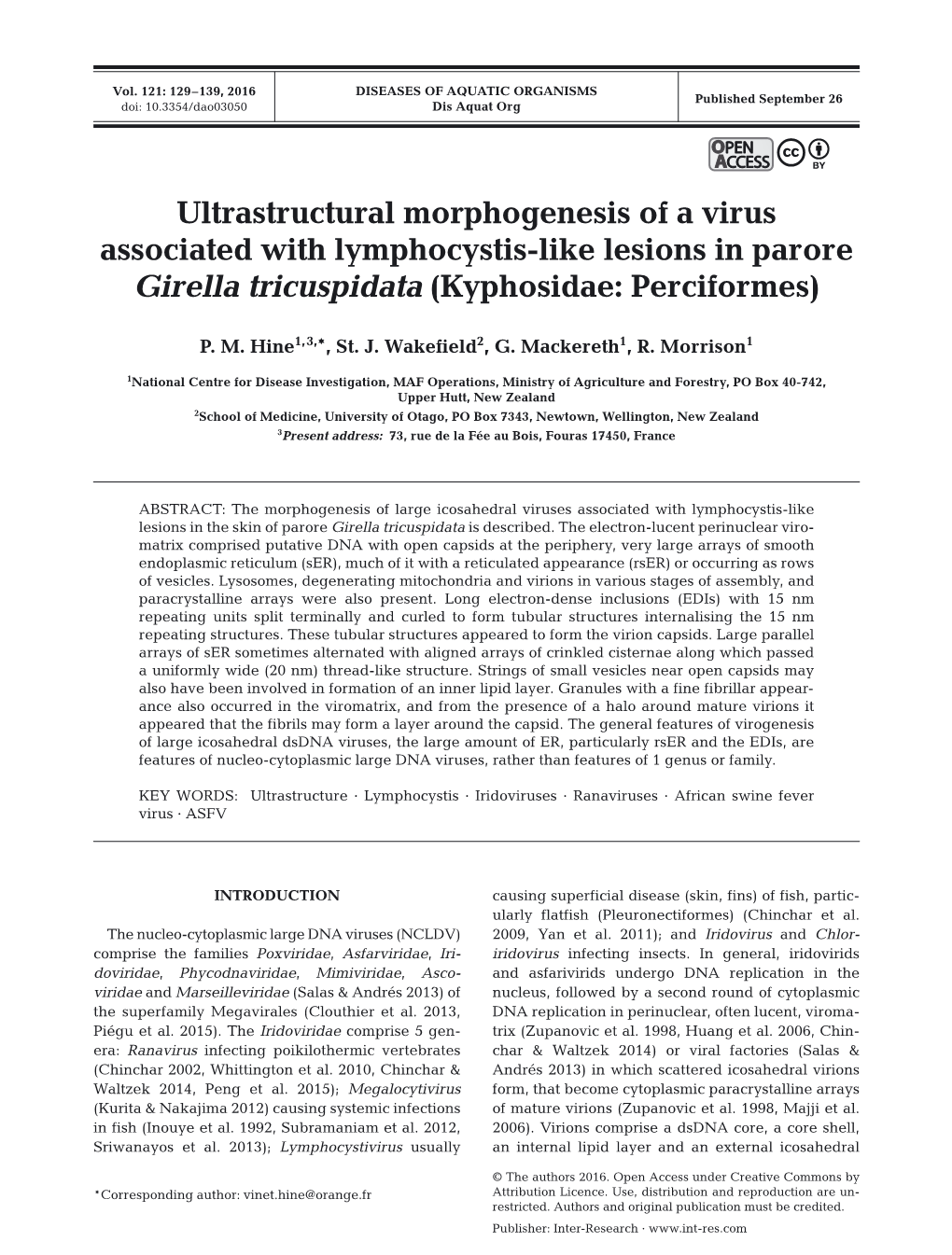 Ultrastructural Morphogenesis of a Virus Associated with Lymphocystis-Like Lesions in Parore Girella Tricuspidata (Kyphosidae: Perciformes)